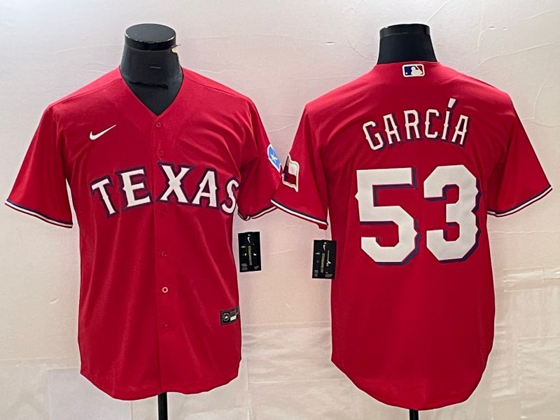 Men Texas Rangers 53 Garcia Red Game Nike 2023 MLB Jersey style 1